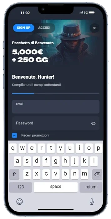 Registrarsi tramite Lucky Hunter app