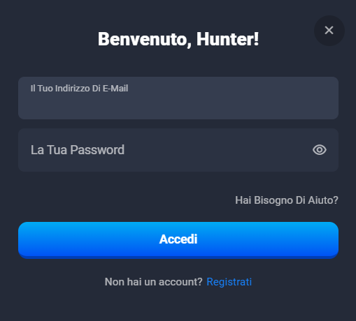 Lucky Hunter casinò login form